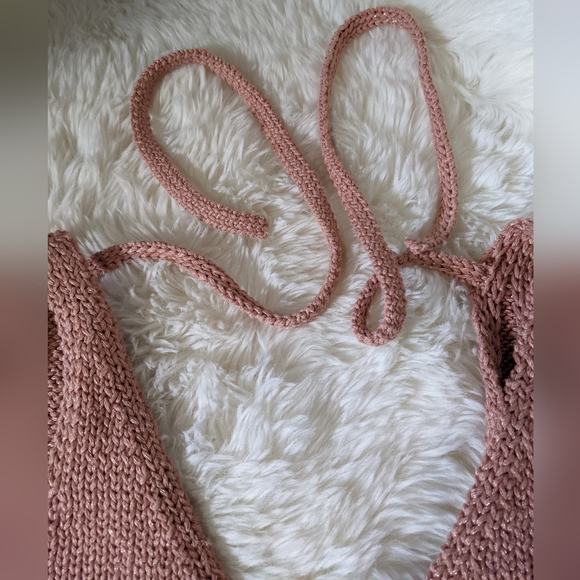 Intermix v-neck Pink Sparkle, knit tie back, tank top shirt, small - Picture 4 of 12